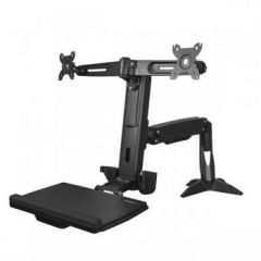 StarTech.com Sit Stand Dual Monitor Arm - Desk Mount Dual Computer Monitor Adjustable Standing Workstation for up to 24" Displays - VESA Ergonomic Stand Up Desk Converter w/ Keyboard Tray