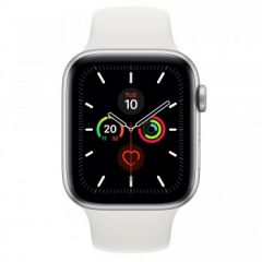Apple Watch Series 5 GPS + Cellular, 44mm Silver Aluminium Case with White Sport Band - S/M & M/L