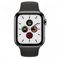 Apple Watch Series 5 GPS + Cellular, 44mm Space Black Stainless Steel Case with Black Sport Band - S/M & M/L