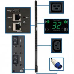 Tripp Lite 7.4kW Single-Phase Monitored PDU, LX Interface, 230V Outlets (36 C13/6 C19), IEC 309 32A Blue, 3.05 m Cord, 0U 1.8m Height