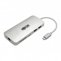 Tripp Lite USB-C Docking Station, 4K @ 30 Hz, HDMI, Thunderbolt 3, USB-A Hub, PD Charging, SD/Micro SD, GbE - Silver