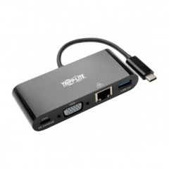 Tripp Lite USB 3.1 Gen 1 USB-C to VGA Adapter with USB-A, USB-C PD Charging & Gigabit Ethernet, Thunderbolt 3 Compatible, 1080p, Black