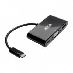 Tripp Lite USB-C to VGA Adapter w/USB-A Hub and PD Charging - USB 3.1, Thunderbolt 3, 1080p, Black