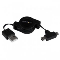 StarTech.com 2.5 ft Retractable USB Combo Cable �� USB to Micro USB and Mini USB �� M/M